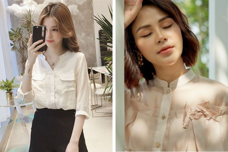 Áo sơ mi vải voan cổ tàu ao so mi vai voan co tau